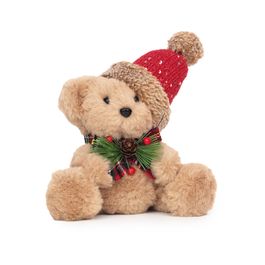Urso Com Gorro E Laco No Pescoco Marrom/Vermelho