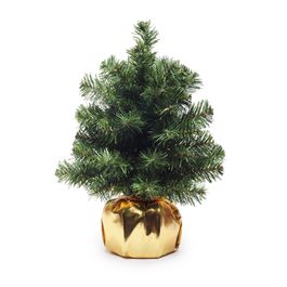 MINI ARVORE DE NATAL COM BASE VERDE / OURO