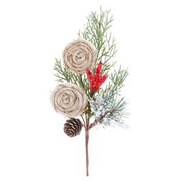 PICK DECORATIVO COM FOLHAS E PINHAS VERMELHO / VERDE