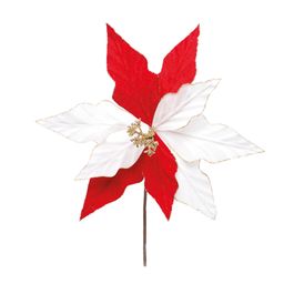 Flor Decorativa Cabo Curto Vermelho Branco