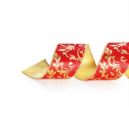 Fita Dupla Face Folhas Vermelho/Ouro