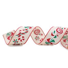 Fita Juta Candy Cane Bege/Vermelho/Verde