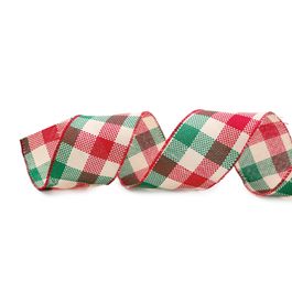 Fita Juta Xadrez Bege/Vermelho/Verde