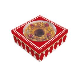 Caixa Para Bolo Rei Lines Vermelho / Marfim / Ouro