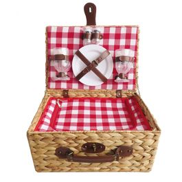 Kit Piquenique Para 2 Pessoas Com 15 Peças Bambu Natural / Vermelho