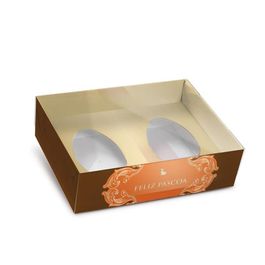 Caixa Pratice para Meio Ovo com 2 unidades Astral Marrom/Laranja PT C/6