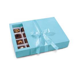Caixa Com Luva Para 16 Bombons Liso Azul Jade