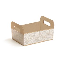 Caixote de Cartão Kraft Renda Pardo / Branco