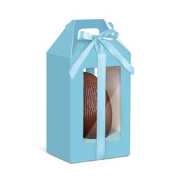Caixa Maleta Retangular Vertical para Ovo com Visor Liso Azul Jade