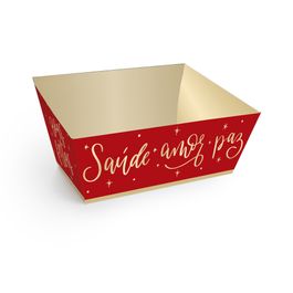 Cesta de Cartão Trapézio Desejos Natalino Vermelho / Ouro