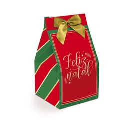 Caixa Panetone Trapézio Natal Clássico Verde / Ouro / Vermelho