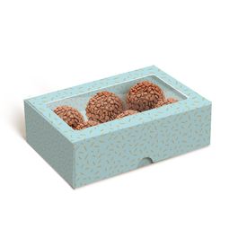 Caixas Para 8 Brigadeiros E Bombons Granulado Azul Tiffany / Ouro