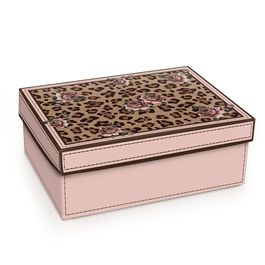 Caixa Rígida Retangular Alta Leopardo Marrom/Preto/Rosa