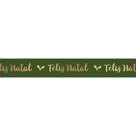 Fita De Cetim Com Hot Stamping Feliz Natal Verde Militar