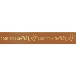 Fita De Cetim Com Hot Stamping Aqui Tem Amor Capuccino
