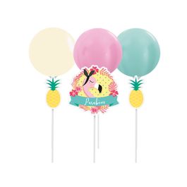 Kit Topo De Bolo Com Balão Flamingo Colorido