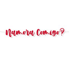 Faixa Decorativa Lettering Glitter Namora Comigo Vermelho