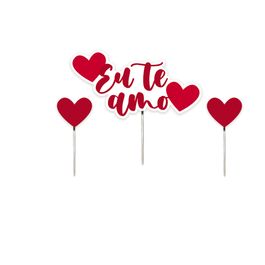 Kit Topo De Bolo Romântica Vermelho