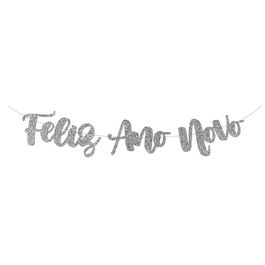 Faixa Decorativa Eva Com Glitter Feliz Ano Novo Prata