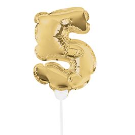 Mini Balão Auto Inflável Numérico Com Vareta N.º 5 Ouro