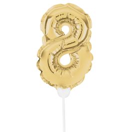 Mini Balão Auto Inflável Numérico Com Vareta N.º 8 Ouro
