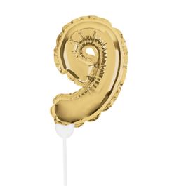 Mini Balão Auto Inflável Numérico Com Vareta N.º 9 Ouro