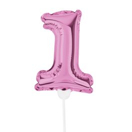 Mini Balão Auto Inflável Numérico Com Vareta N.º 1 Rosa