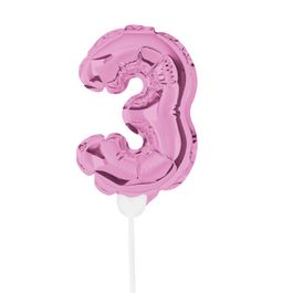 Mini Balão Auto Inflável Numérico Com Vareta N.º 3 Rosa