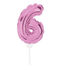 Mini Balão Auto Inflável Numérico Com Vareta N.º 6 Rosa