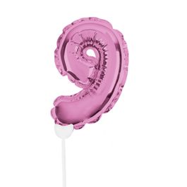 Mini Balão Auto Inflável Numérico Com Vareta N.º 9 Rosa