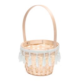 Cesta Decorativa Bambu Tecido com Franja Liso Branco