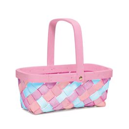 Cesta Decorativa de Bambu e Tecido Liso Colorido