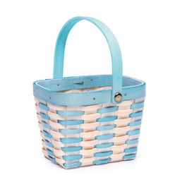 Cesta Decorativa de Bambu e Tecido Liso Azul