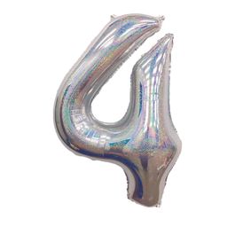 Metalizado Número N.º 4 Holográfico Glitter Prata
