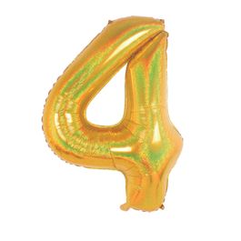 Metalizado Número N.º 4 Holográfico Glitter Ouro