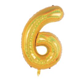 Metalizado Número N.º 6 Holográfico Glitter Ouro