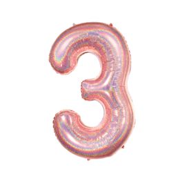 Metalizado Número N.º 3 Holográfico Glitter Rose Gold