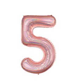 Metalizado Número N.º 5 Holográfico Glitter Rose Gold