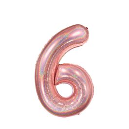 Metalizado Número N.º 6 Holográfico Glitter Rose Gold