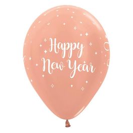 Latex Redondo Metal Decorado Happy New Year Rose Gold