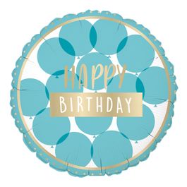 Metalizado Redondo Happy Birthday Azul Claro / Ouro
