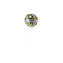 Metalizado Redondo Happy Birthday Bolinhas Preto