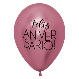 Látex Redondo Reflex Decorado Feliz Aniversário Rosa