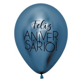 Látex Redondo Reflex Decorado Feliz Aniversário Azul