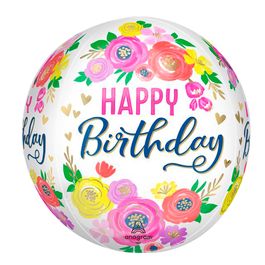 Metalizado Redondo Orbz  Happy Birthday Floral