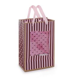 Sacola de Papel com Visor Lux Rosa / Marrom
