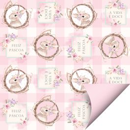 Folha Double Face Coelha Serena Rosa
