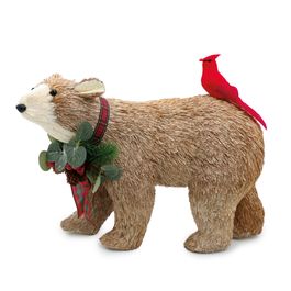 Urso Decorativo Com Pássaro Marrom/Vermelho/Verde