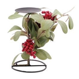 Porta Vela Folhas Frutas Vrd/Vrm 21Cm