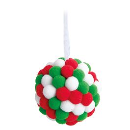 Bola Com Pompom Verde/Branco/Vermelho